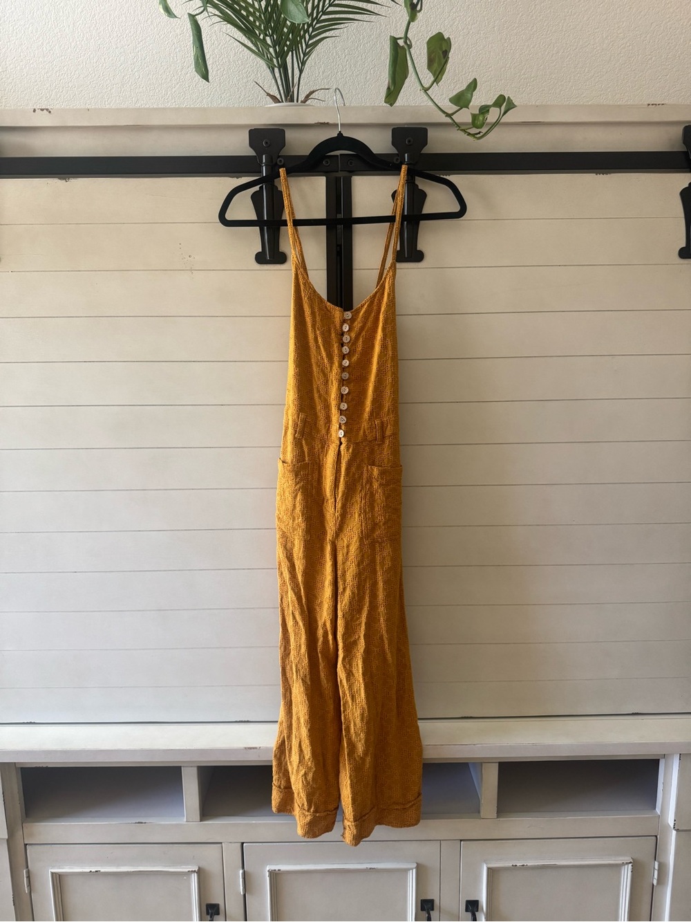 Free People Mustard Yellow Button-Front Jumpsuit